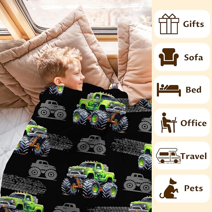Truck Blanket for Boys Kids Throw Blankets, 30x40 Inches Lightweight Comfy All Season Cool Throw for Sofa Couch Bed