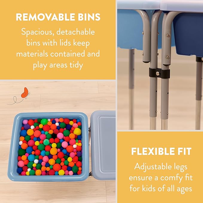 Double Sensory Table with Lids, Adjustable Table, Navy/Powder Blue