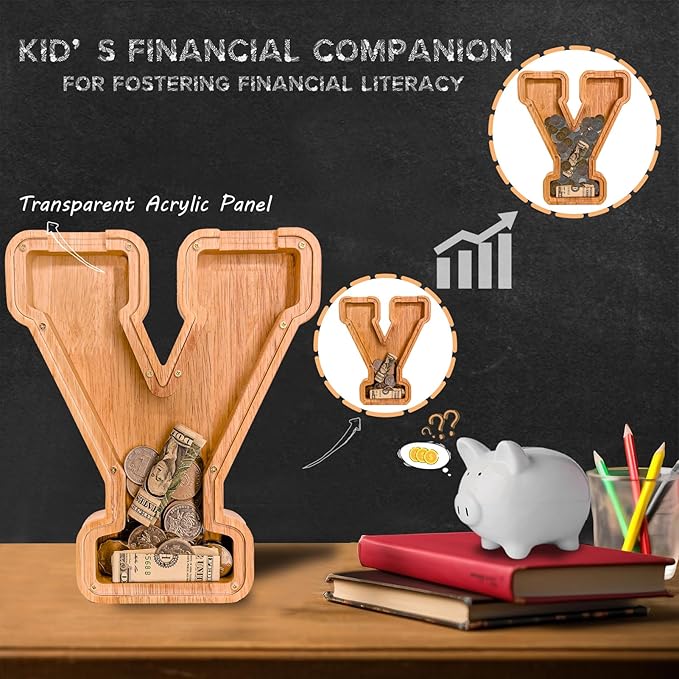 Wooden Letter Piggy Bank for Kids Larger Letter Piggy Bank for Boys and Girls Personalized Piggy Bank Initial Coin Bank Wood Kids Money Bank for Birthday and Festival
