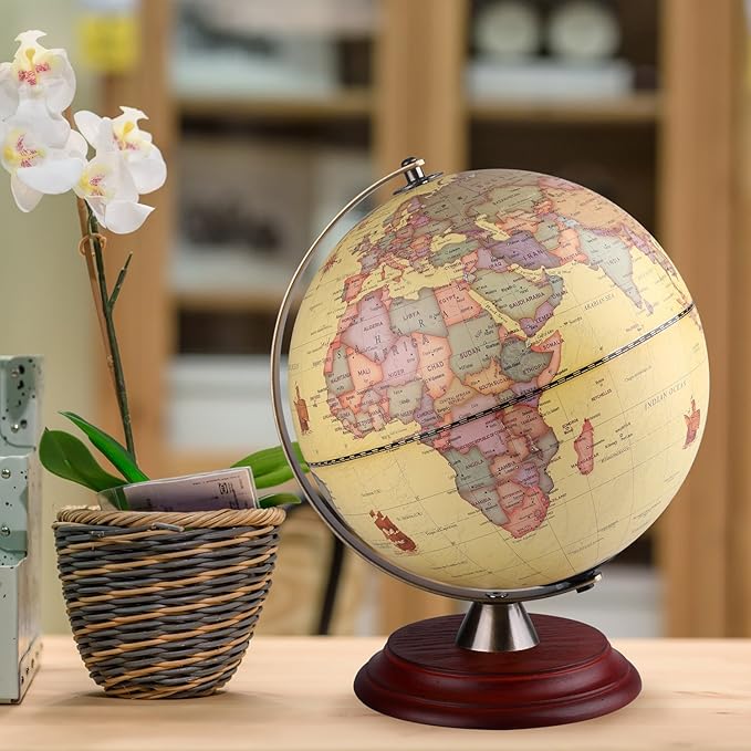 Illuminated World Globe for Adults & Kids with Wooden Stand,Built in LED Lamp for Illuminated Night View Antique Globe for Home Décor and Office Desktop 8inch