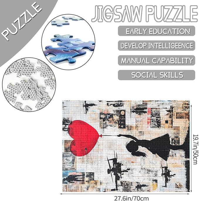 Tucocoo Banksy Girl Jigsaw Puzzles for Adults 1000 Pieces, Red Balloon Graffiti Art Puzzles for Adults DIY Crafts Puzzles for Home Decoration Gifts, Family Challenging Puzzle Perfect for Game Nights