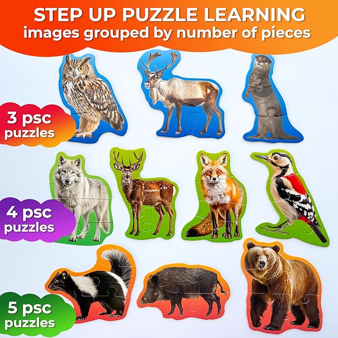 QUOKKA Toddler Puzzles Ages 2-4 - Large Floor Puzzles for Kids 3-5 - 8 Realistic Animal Shapes | Extra Thick Cardboard | Preschool Learning Game - 40 Big Piece Gift for Toddlers 1-3 Years Old