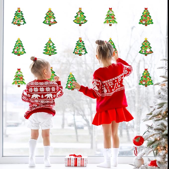 40PCS Christmas Crafts Bulk: Xmas Tree Paper Suncatchers DIY Kit for Winter Holiday Activities Decorations, Window Stained Glass Effect Art Ornaments