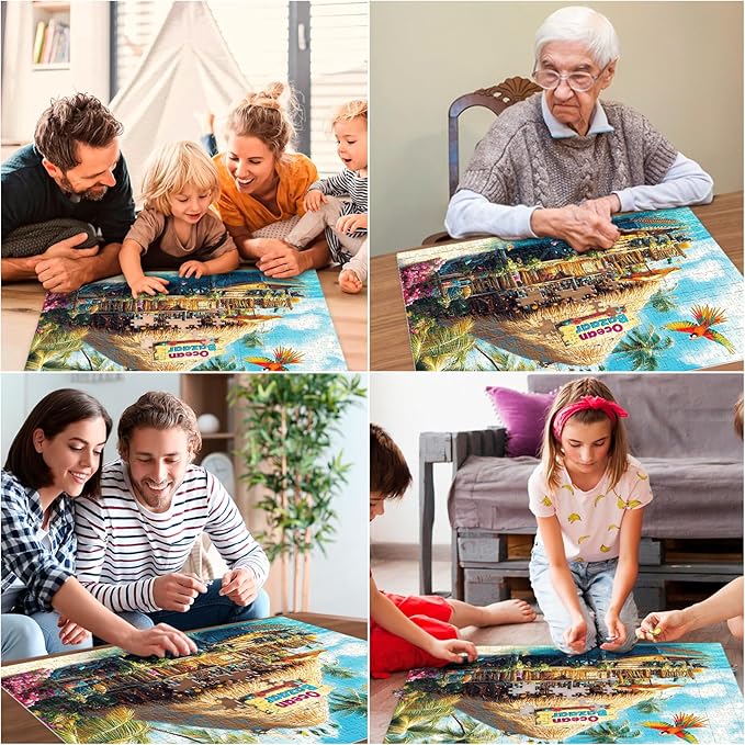 500 Piece Puzzles for Adults, Colorful Beach Shop Parrot Jigsaw Puzzles 500 Pieces for Adults Kids Seniors, Challenge Art Jigsaw Puzzle for Gifts Birthday Party Games Family, 20.5 * 15 inch Dust Free