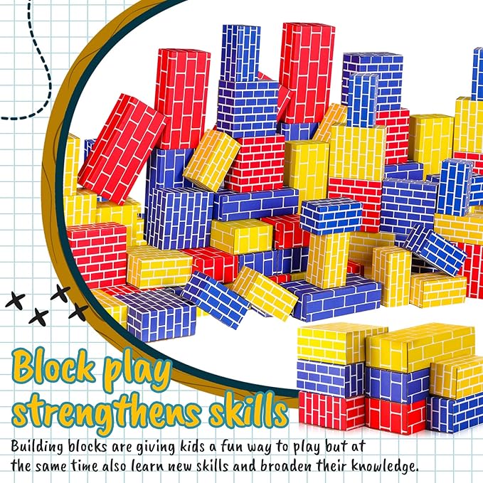 Nuanchu 60 Pcs Cardboard Building Blocks for Kids Large Jumbo Square Rectangle Thick Cardboard Pretend Bricks for Building Stacking Game(Assorted Shapes)