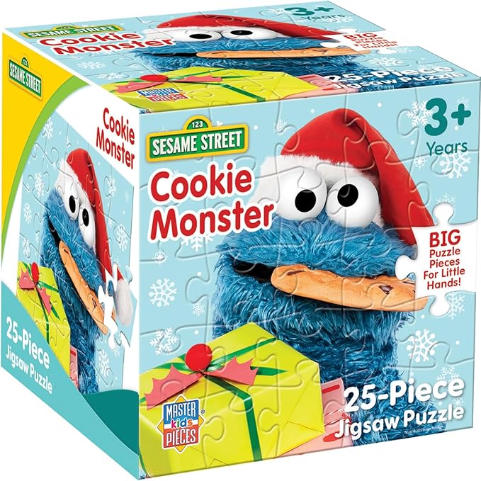 Masterpieces Sesame Street 25 Piece Holiday Jigsaw Puzzle for Kids - Cookie Monster Game - 10"x10" - Ages 12+ - Problem Solving & Hand-Eye Coordination