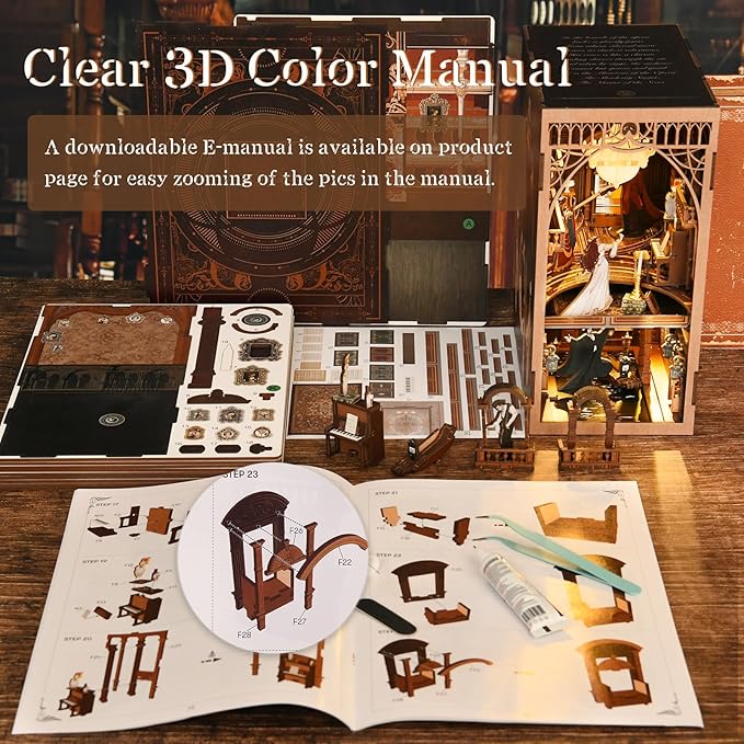 DIY Book Nook Kit, Miniature Dollhouse Booknook Kit, 3D Wooden Puzzle Bookend Bookshelf Insert Decor with LED Light for Teens and Adults (Phantom of The Opera)