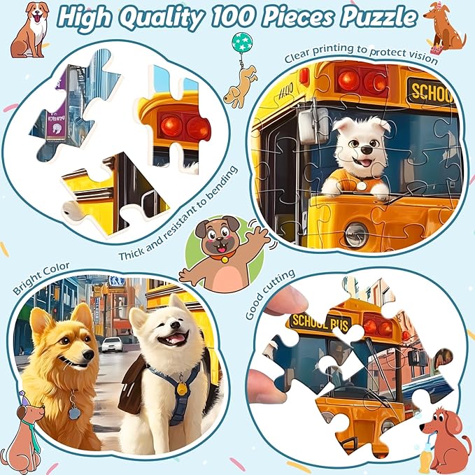 Puzzles for Kids Ages 4-8,100 Piece Puzzles for Kids Dog Cat Puzzle for Kid Ages 4-6 6-8 8-10 Large Piece Jigsaw Puzzle for Children Senior Adult Educational Puzzle Toys Preschool Birthday Gifts