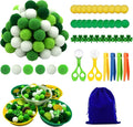 142pcs Fine Motor Skills Counting Sorting Sensory Bin Filler -100pcs Pompoms 20Pcs shamrock coins 10pcs shamrock 5 Cups 4 Tweezers 2 Scissors 1pcs Storage Bag for Early Education Train (Green White)