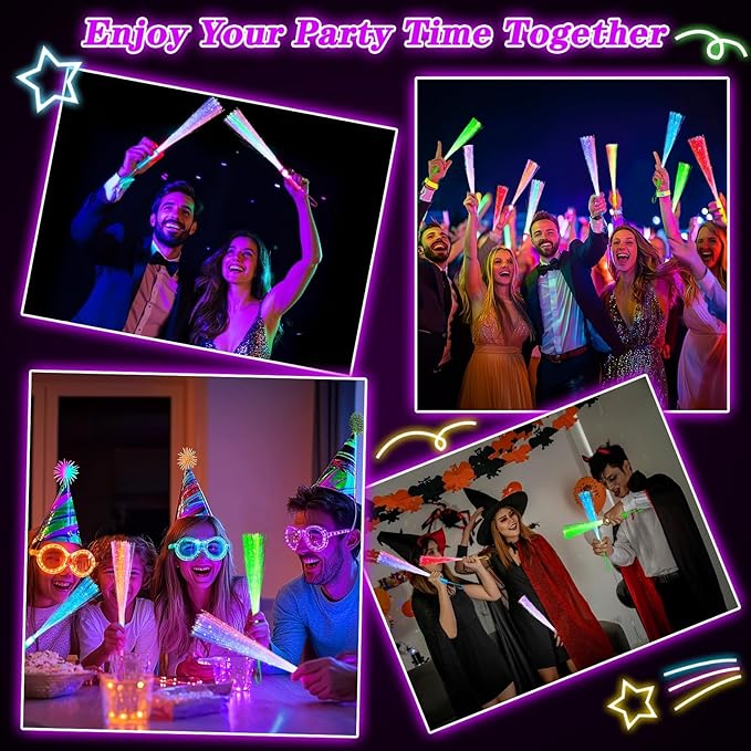 32 Pcs Colorful Glow Fiber Wands,Toys Glow Sticks Bulk Party Pack for Adults,Glow in the Dark Party Supplies for Back to School Halloween , Wedding, Birthday,Classroom,Concert,Pool Party Favors