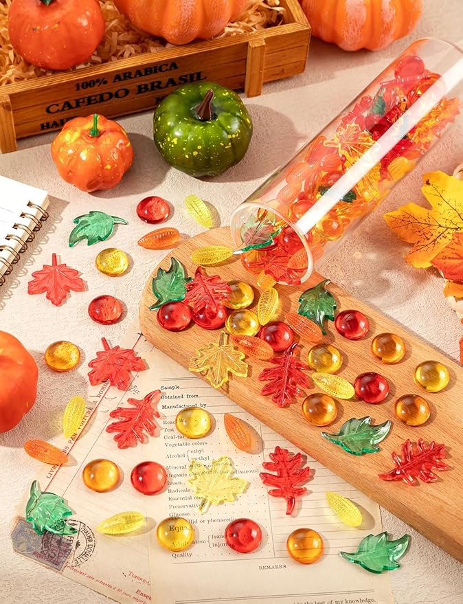 150Pcs Fall Vases Filler, Mini Acrylic Maple Leaves Corn Gem for Thanksgiving Table Decor