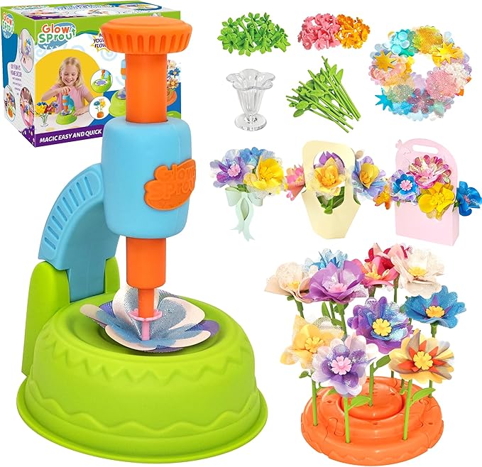 DIY Art Flower Toys Include Extra Accessories Set, Arts and Crafts Activity Kit for Kids, Flower Garden Building Toys for Girls, Birthday Gifts for 3 4 5 6 7 8 9 10 11 12 Year Old Girls(Green)