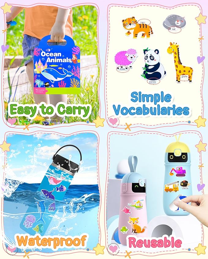 Benresive Reusable Sticker Book for Toddlers 2-4 Years, 3 Sets Travel Stickers for Kids, Waterproof Sticker Books for Toddlers 1-3, Crafts Activities for Todddlers 1-3 2-4 3-5