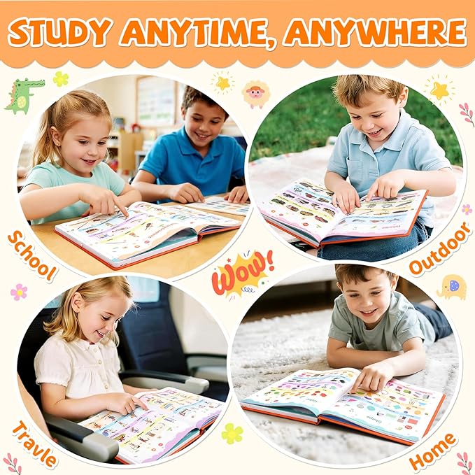 2025 New My First English Words Sound Book Toy, English Learning Talking Book, 470+ Words, 21 Themes, Press to Learn Phonics, Interactive Educational Books for 3 Year Olds A