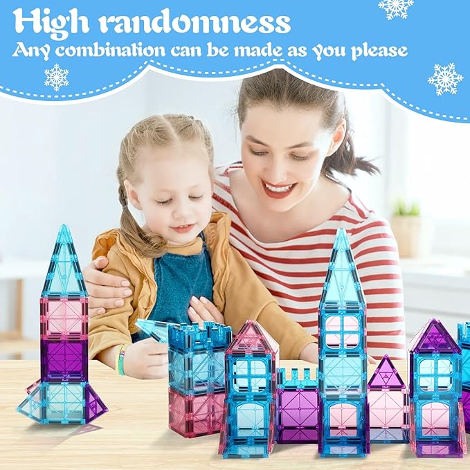 Magnetic Tiles Building Blocks for 3 4 5 6 7 8+ Years Old Boys Girls Colorful Magnet Stacking Toys Birthday Gift for Toddlers STEM Preschool Educational Construction Tiles Set for Kids (Blue)