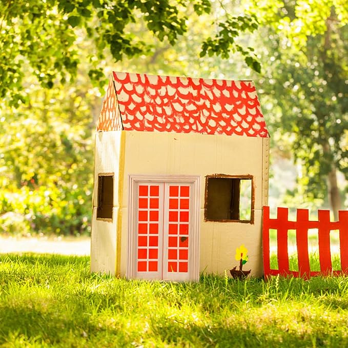 DOITOOL Dollhouse Double Doors 1: 12 Scale Dollhouse Furniture DIY Miniature Doors and Windows Dollhouse Accessories Miniature Window Frames 28 Panes Dollhouse Furniture Model
