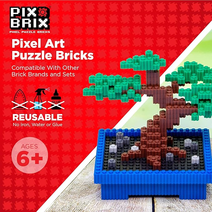 Pix Brix Pixel Art Puzzle Bricks Bucket – 1,500 Piece Pixel Art Kit with 11 Colors, Dark Palette – Interlocking Building Bricks, 2D and 3D Builds – Stem Toys, Ages 6 Plus