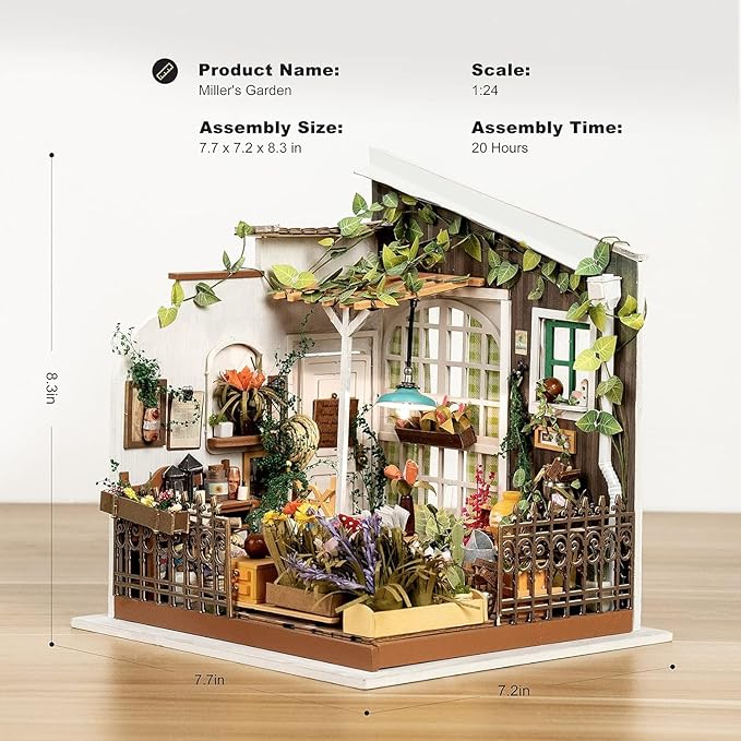 Rolife DIY Miniature House Kit Miller's Garden, Tiny House Kit for Adults to Build, Mini House Making Kit with Furnitures, Halloween/Christmas Decorations/Gifts for Family Friends (Miller's Garden)