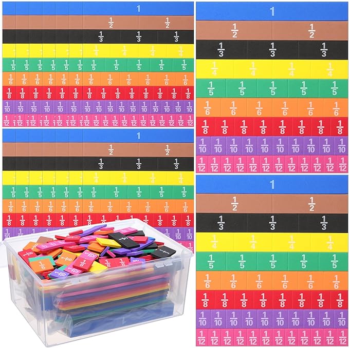 15 Sets Fraction Tiles Fraction Manipulatives for Preschool Elementary School Educational Math Learning Manipulatives for Teacher Bulk with Storage Box