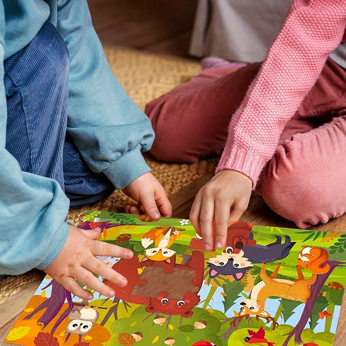 QUOKKA Puzzles for Kids Ages 3-5 - 30 Pieces Puzzles for Toddlers 2-4 - Forest Animals Learning Jigsaw Puzzles for Kids 4-6 Years Old - Educational Toys for Boy and Girl