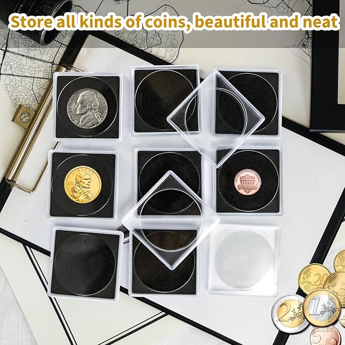 40 Pcs Adjustable Acrylic Coin Collection Cases with Sponges, Coin Snap Holder, Silver Dollar Protection Cases for Collectors, Coin Dollar Collection Supplies(20mm-40mm)