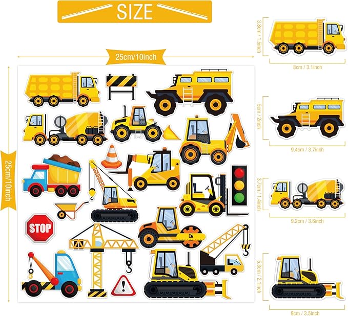 20 Pcs Construction Vinyl Gel Clings Construction Window Gel Clings Decals Stickers for Kids Toddlers and Adults Home Transportation Stickers Airplane Truck Decals Party Supplies Decorations
