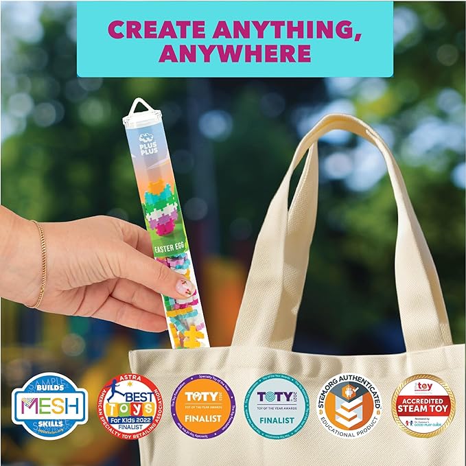 Plus Plus - Easter Egg - 70 Piece Tube, Construction Building Stem / Steam Toy, Interlocking Mini Puzzle Blocks for Kids