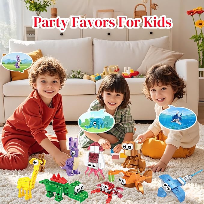 24 Pack Party Favors for Kids, 72 Animal Mini Block Sets， Classroom Goodie Bags, Carnival Prizes, Easter, Birthday Favors for Boys Girls Ages 6-12
