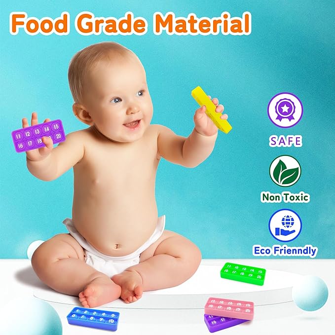 1-20 Ten Frame Popper, Math Fidget Sensory Toys, Ten-Frame Counting Toy for Toddler, Educational Toy for Kids Classroom Group Learning Activities(Pack of 10)