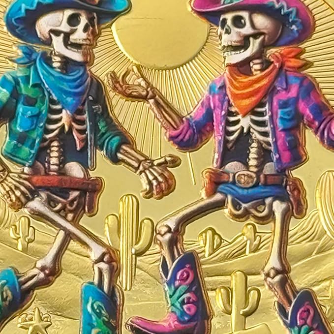 AtSKnSK Memento Mori Coin Momento Mori Coin Skull Coin Stoic Gifts Memento Mori Calendar Living Memento Mori Amor Fati Coin (Cowboy Skeleton)