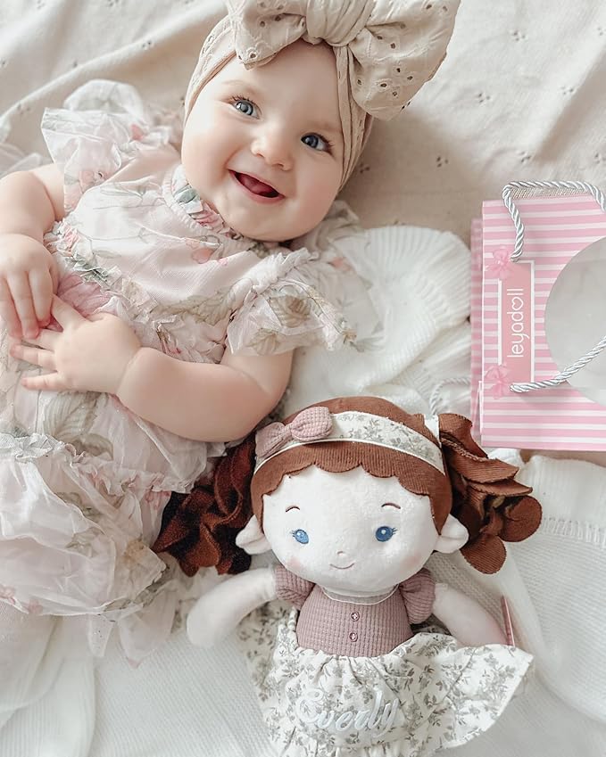 LeyaDoll Personalized Soft Baby Doll (16''), Leya Doll My First Baby Rag Doll for 1 Year-Old Girl Birthday Gift, Christmas Plush Toys Gift for Toddler Kids Infants-Miss Posy