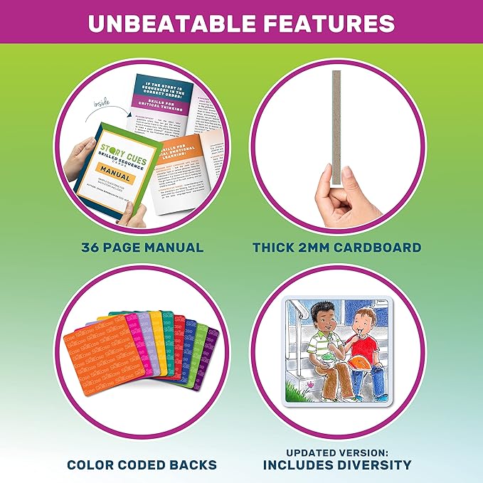 Story Cues Skilled Sequencing Cards, Speech Therapy Materials, Social Skills Game, English Language Learners Games, Storytelling Cards, Sentence Building and Picture Cards