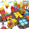 Magnetic Tiles Kids Construction Toys - Road Set with Magnet Crane for Boys Age 3-5 4-8 8-10, Magnet Building Blocks Expansion Pack Toy Car Track Train Set, Road, Dolls, Traffic Lights and Stations