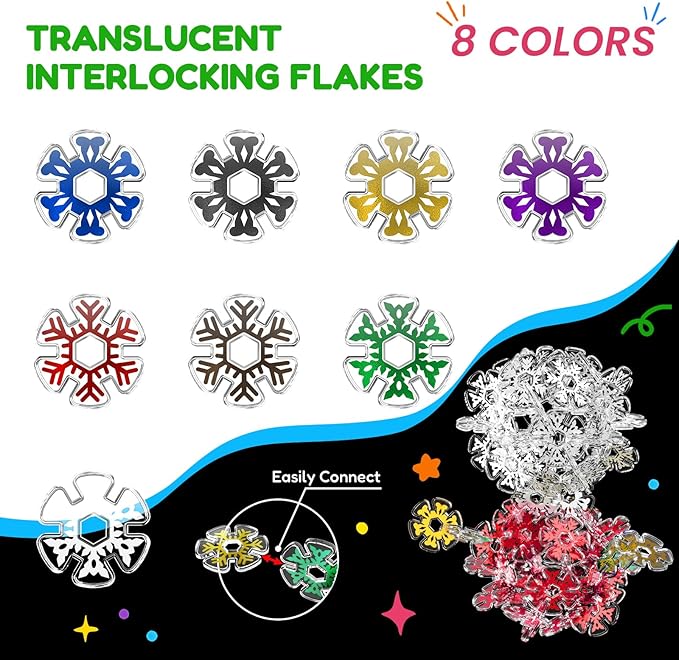 Translucent Snowflakes Interlocking Building Chips，360PCS Interlocking Discs, STEM Learning Construction Blocks Toys, Brain Development Playset for Girls and Boys Aged 4+