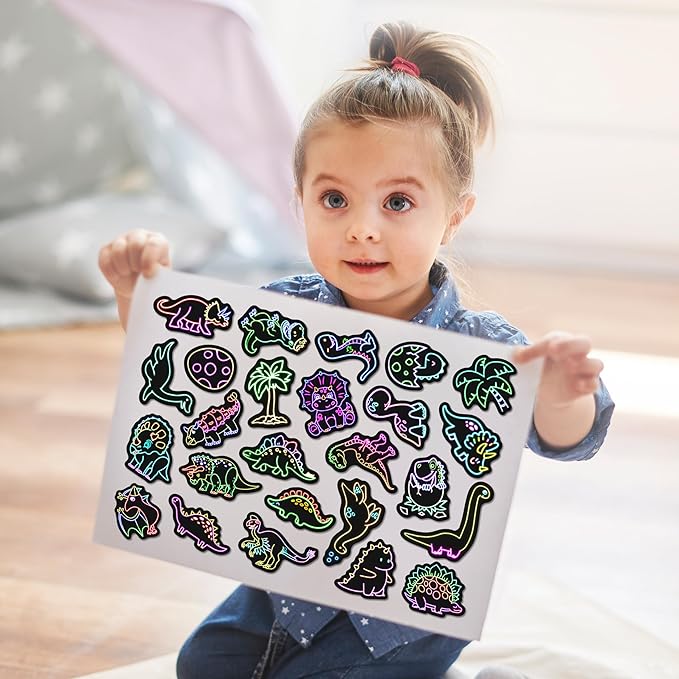 51 Pcs Neon Dinosaur Stickers for Kids, Dinos Sticker for Water Bottle, Vinyl Waterproof Laptop Decals for Teens Girls Boys, Students Adults Sticker Pack