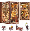 Book Nook Kit, DIY Miniature Dollhouse Booknook Kit, 3D Wooden Puzzle Bookend Bookshelf Insert Decor with LED Light for Teens and Adults, Painter's Day at Dusk