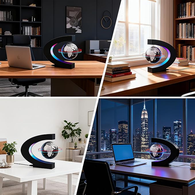 Magnetic Levitation Floating Globe with LED Light Anti Gravity Levitating World Map Office Home Bedroom Desk Gadget Decor Unique Birthday Gift for Men Kids Husband Boss