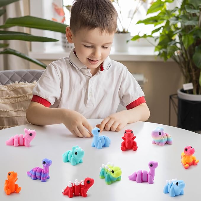 JOYIN 12 Pcs 3D Printed Dinosaur Animals Set, Mini Animals 3D Printed Toys - Cute Articulated Flexible Figurines Fidget Toys for Party Favors Birthday Gifts Desk Pets Office Home Decor