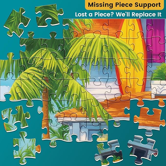 300 Piece Puzzles for Adults,Unique Colorful Beach House Puzzle for Kids Adult Seniors,Cute Kitten Jigsaw Puzzle for Kids Ages 8-10 10-12,Challenging Family Game Gift for Friends Men Women,20.5*15 In