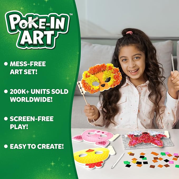 Skillmatics Poke-in Art - Halloween Animal Masks, Mess-Free Fun for Kids, DIY Wood Craft Kits, Creative Halloween Activity, Gifts for Girls & Boys Ages 4, 5, 6, 7, 8, 9