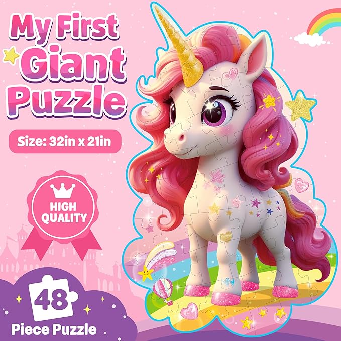 ZIZZ Unicorn Floor Puzzles for Kids Ages 3-5, 4-8 Years Old - Giant 48 Pieces Jigsaw Puzzles for Kids Ages 4-6 - Unicorn Toys for Girls - Puzzles for Toddlers - Girl Gifts for Birthday Christmas