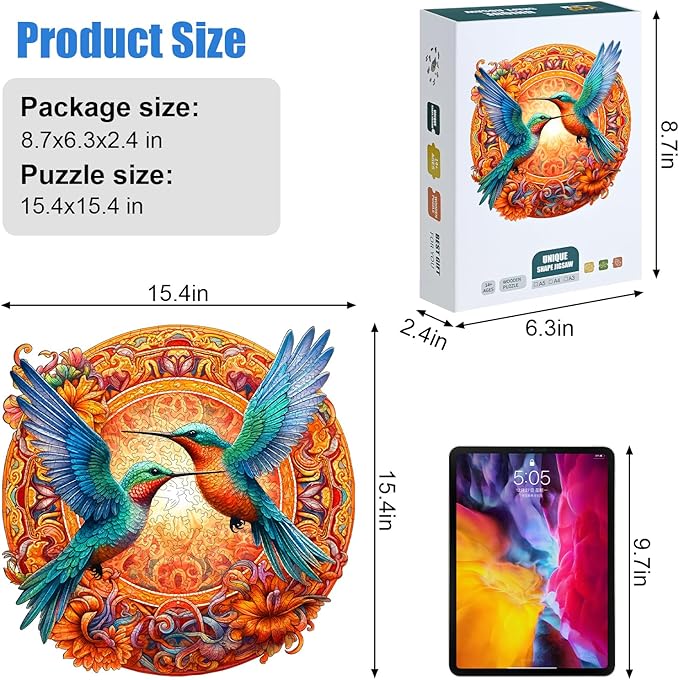 Wooden Jigsaw Puzzle 500 Pieces for Adults - Circular Hummingbird Art Puzzle with Vibrant Floral Background, Challenging Family Leisure Game, Unique Home Decor & Gift Idea
