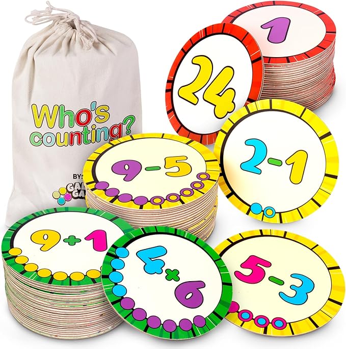 Active Learning Who’s Counting Game: 81 Oversized 0-30 Number, Addition Subtraction Sturdy Floor Activity Math Cards, Multiuse Games, Two Levels of Age: 3-4 and 5+ (Addition)
