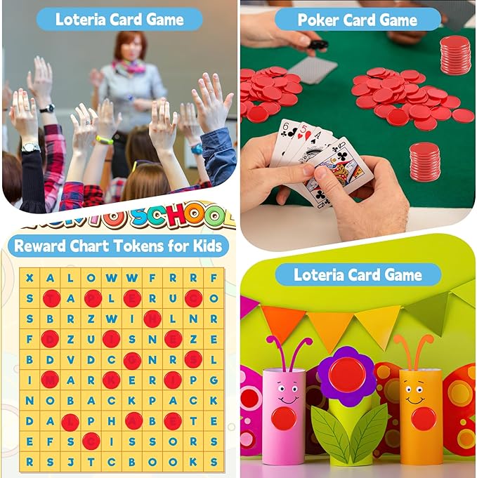 Coopay 600 Pieces Plastic Poker Chips Learning Counters Disks Bingo Chip Counting Discs Markers for Math Practice and Poker Card Game Tokens, Teaching Rewards, 38 mm/ 1.5 Inches (Red)