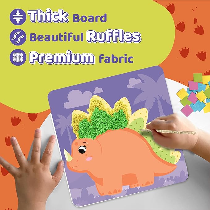 jackinthebox Poke Poke Art – Dinosaurs Theme, Mess-Free Fabric Art and Craft, Flower Pressing Kits, Gift for Kids, Toys for Girls and Boys Ages 4 5 6 7 8