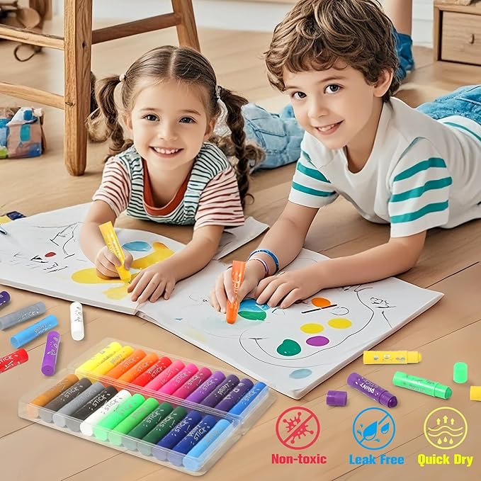 Tempera Paint Sticks For Kids, 24 Assorted Colors Washable Paint Set, Quick Drying Art Supplies for Toddlers and Kids, Ideal Easter Basket Stuffers for Kid Toddler 1-3 2-4