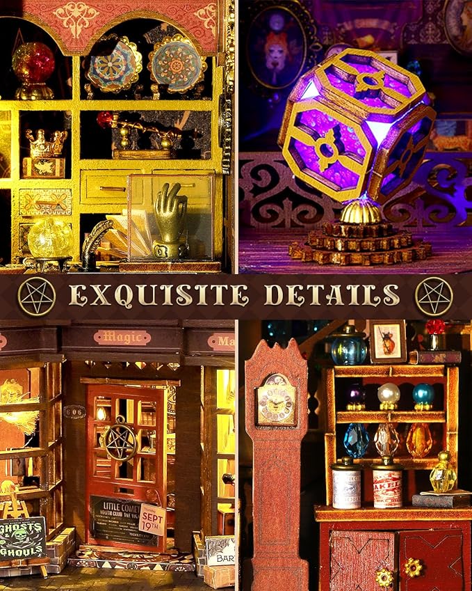 DIY Miniature House Kit Magic Treasure House, Mini Doll House Building Kit with LED Lights Furniture, Miniature Dollhouse Kit Wooden Crafts for Adults Teens Gifts