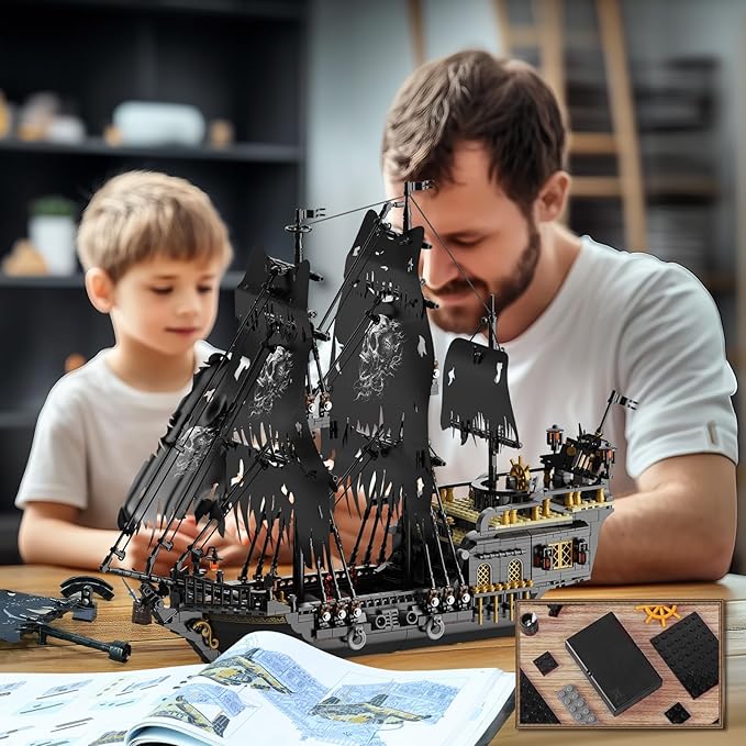 NUTCRACKER Pirate Ship Building Set with LED Light, Black Pearl Ship Toy Building Set, Sailboat Model Home Decor, Easter Christmas Birthday Gift for Adults（1713 Pieces）