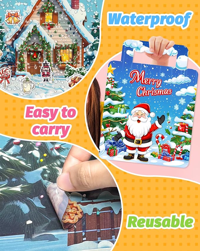 Reusable Sticker Book for Toddlers 2-4 Years, Stickers for Kids, Toddler Craft Activities, Toddler Travel Toys Ages 2+ Boy Girl Birthday Gifts - Christmas
