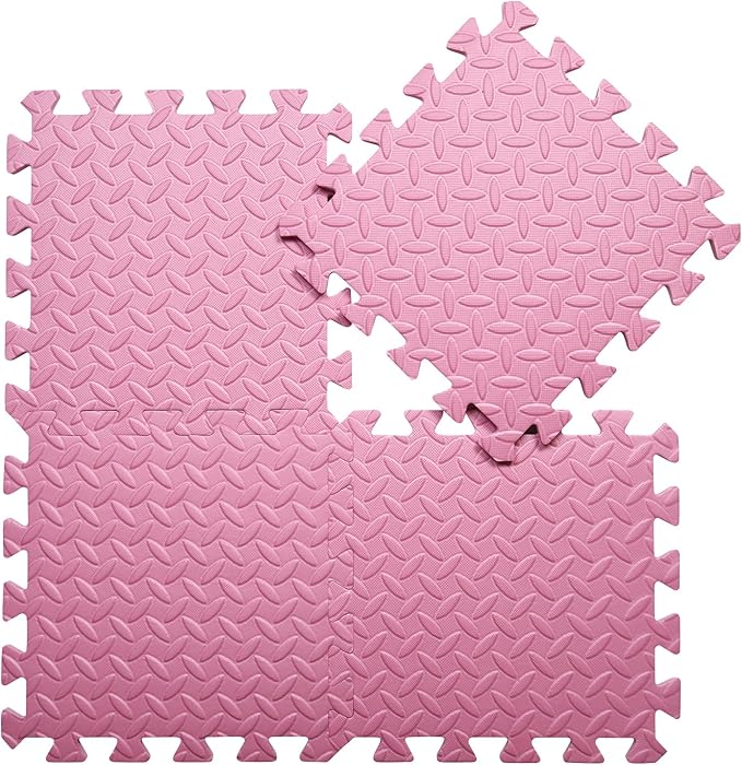 Coolcandy Solid Colored Foam Play Mat, 12"*12" Each Mat丨Non-Toxic Soft Baby Play Mat, 0.4" Thickened Square Interlocking Floor Mats - Toddler Playmat for Playing, Exercise(Pink/16 Tiles)